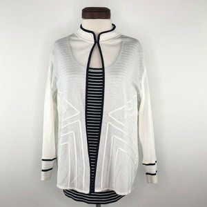 Ming Wang 2 Piece Set White Cardigan Black Trim Ca